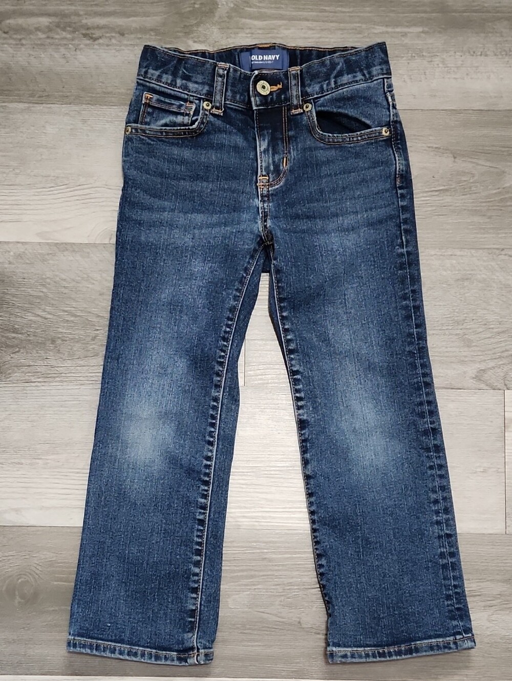 Old Navy Flex Dark Blue Wash Straight Leg Jeans Boys 5 Regular Snap Zip Closure